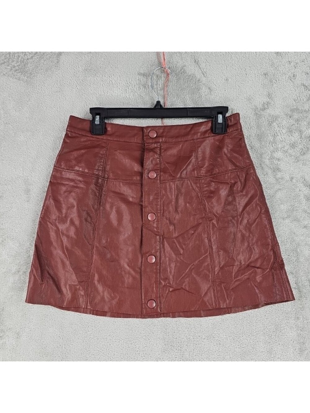 Free People Skirt Womens 8 Brown Vegan Faux Leather A Line Mini Snap Front